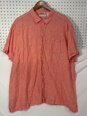 Cubavera Shirt XXL Men Short Sleeve Button Down 100% Linen Coral Pink Beach